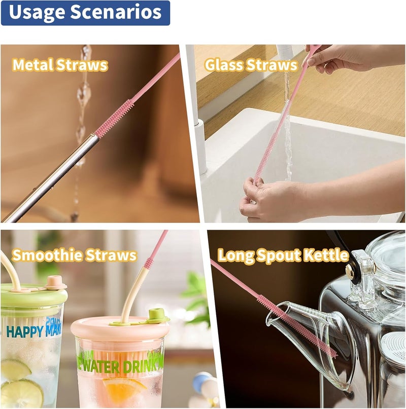 Kimryde Silicone Straw Cleaner Brush, 2Pcs Reusable Straw Brush Extra Long for Cleaning Tumbler with Handle and Glass Metal Smoothie Straws, Non-slip Handle Soft and Bendable, 6mm+9mm (Pink) - Image 5